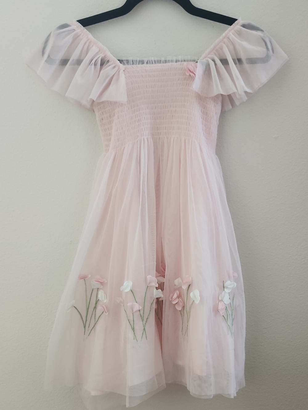 Biscotti Pretty Pink Tulle Off-Shoulder Dress with Floral Appliqué